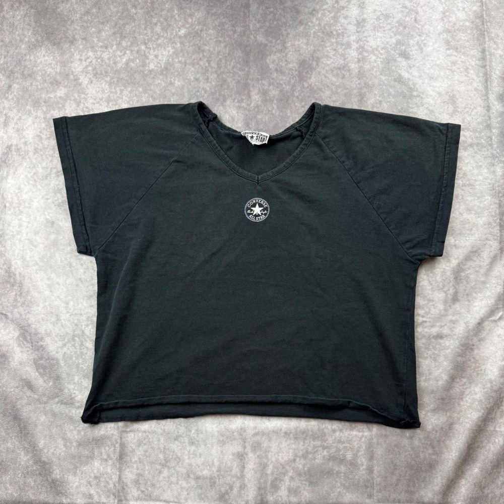 Converse All Star Vintage Cropped V-Neck T-Shirt Black Womens Medium